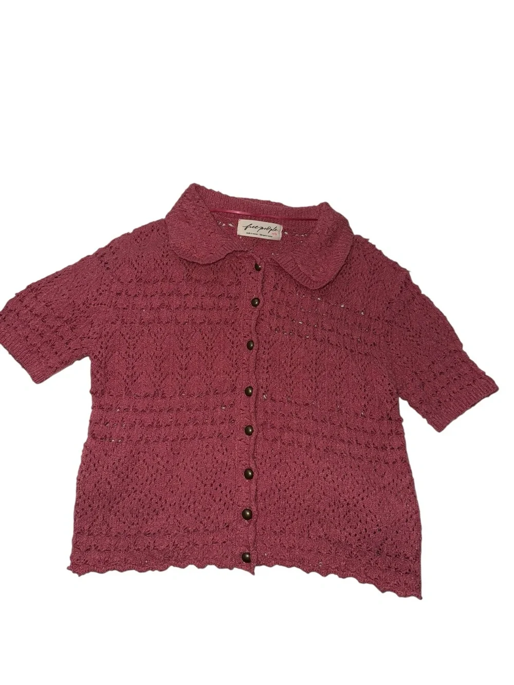 Free People Daylight Crochet Cardigan - Faded Rose Pink XS